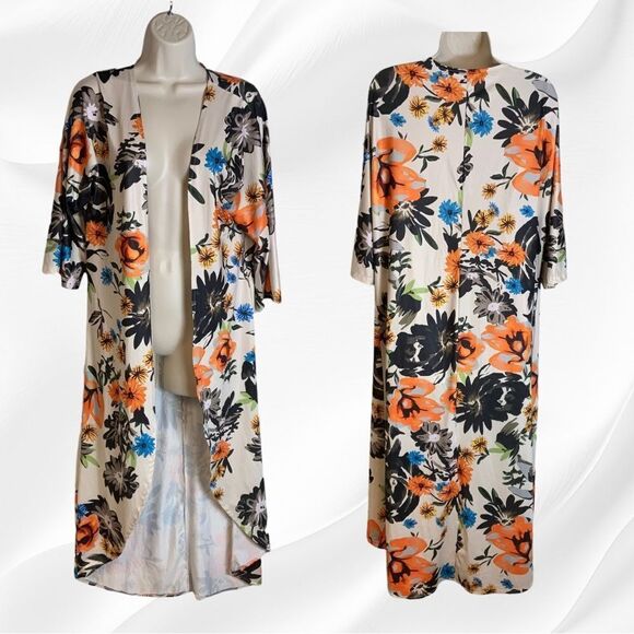 Open Front Long Floral Lightweight Duster Size Medium - Picture 1 of 3
